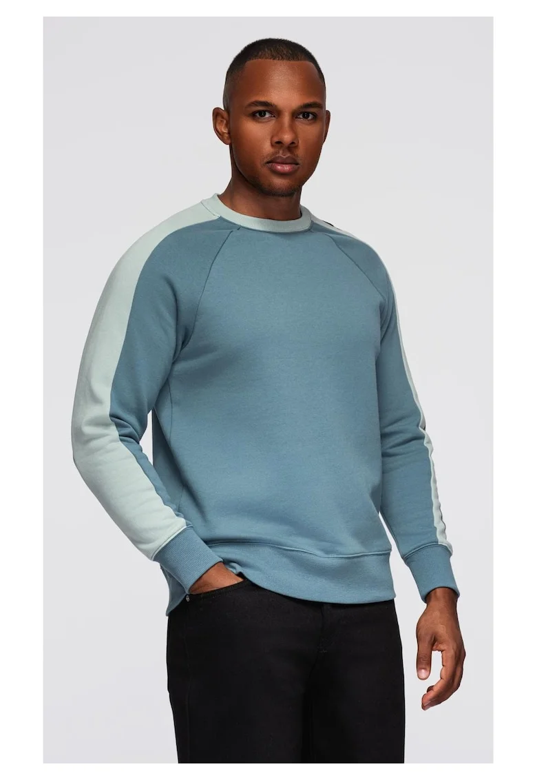 Bluza cu dungi contrastante si maneci raglan  OM-SSNZ-0200, Dark Turquoise