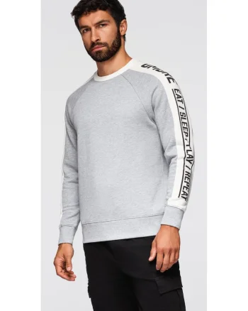 Bluza cu dungi contrastante si maneci raglan  OM-SSNZ-0200, Gri melange