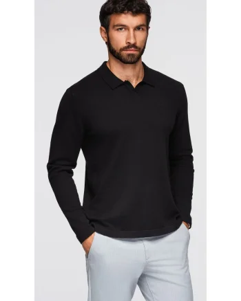 Bluza polo cu broderie pe piept  OM-POLS-0140, Negru
