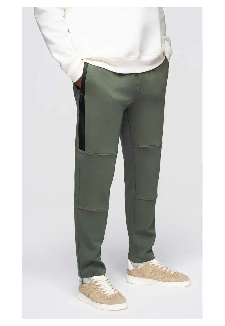 Pantaloni de trening cu picior drept si detalii elastice  OM-PASK-0281, Verde