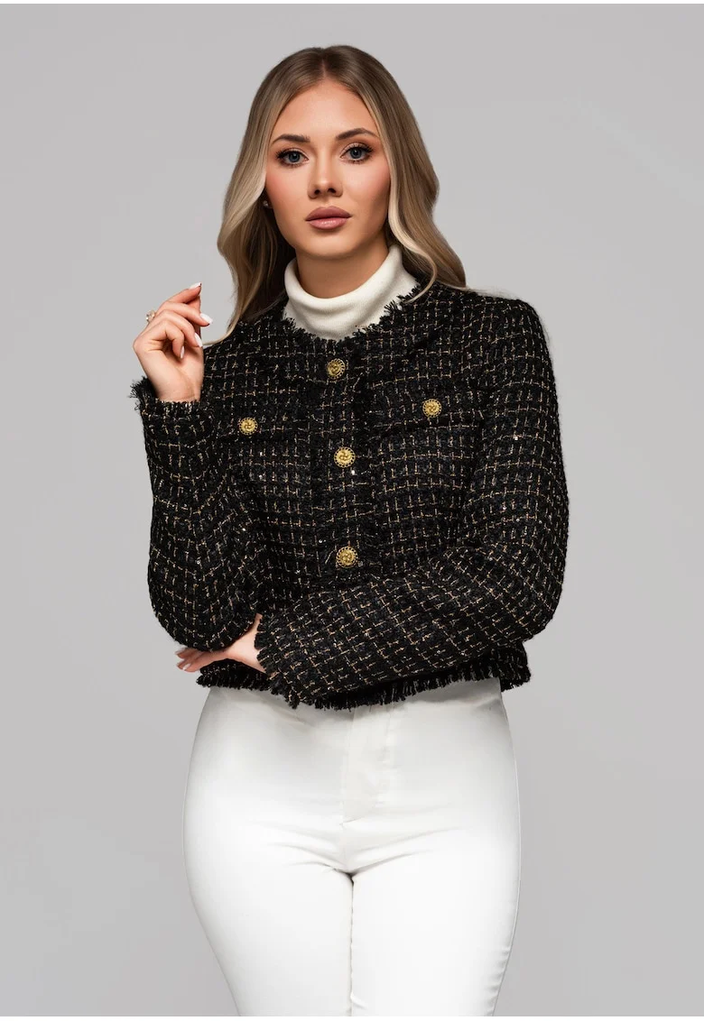 Sacou din amestec de lana cu paiete  OW-BLZB-0101, Negru
