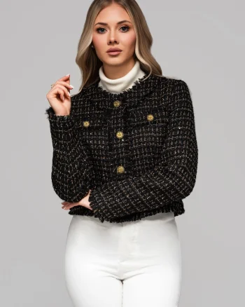 Sacou din amestec de lana cu paiete  OW-BLZB-0101, Negru