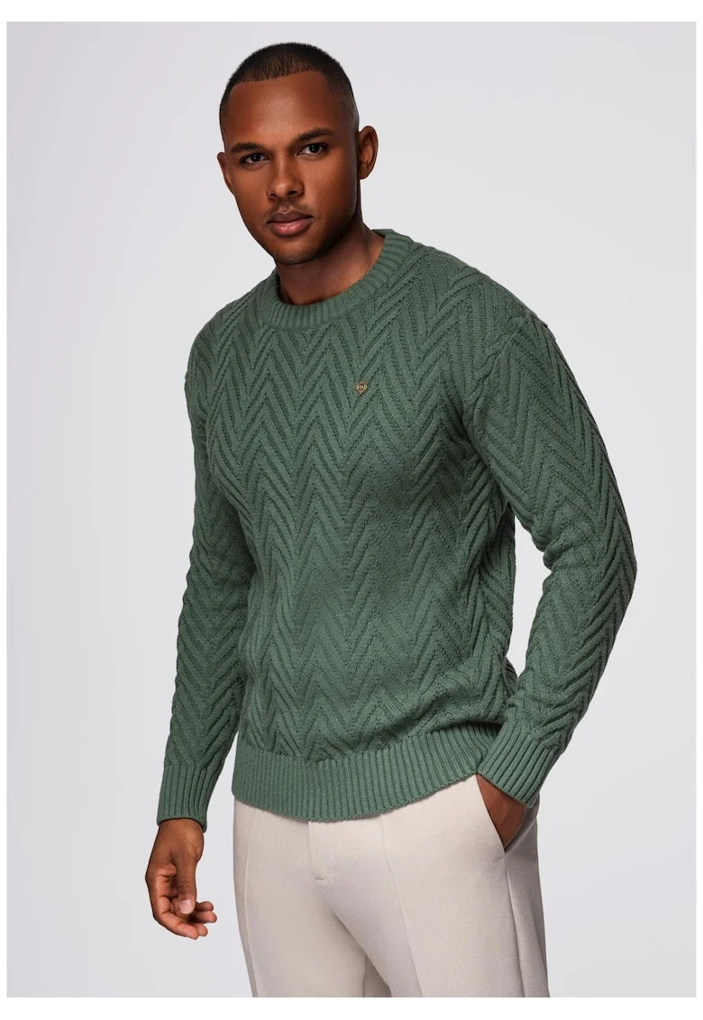 Pulover tricotat in zigzag  OM-SWSW-0147, Verde inchis