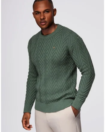 Pulover tricotat in zigzag  OM-SWSW-0147, Verde inchis
