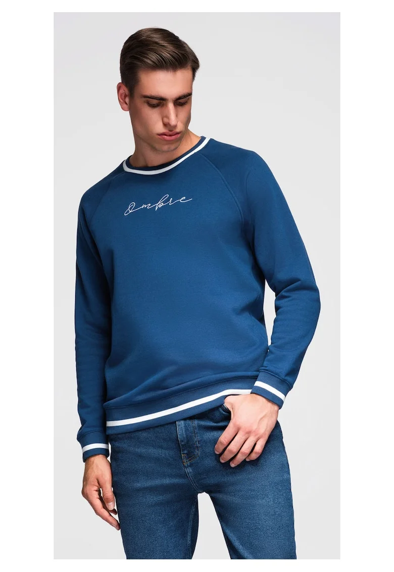 Bluza cu maneci raglan si detalii contrastante  OM-SSNZ-0244, Albastru inchis