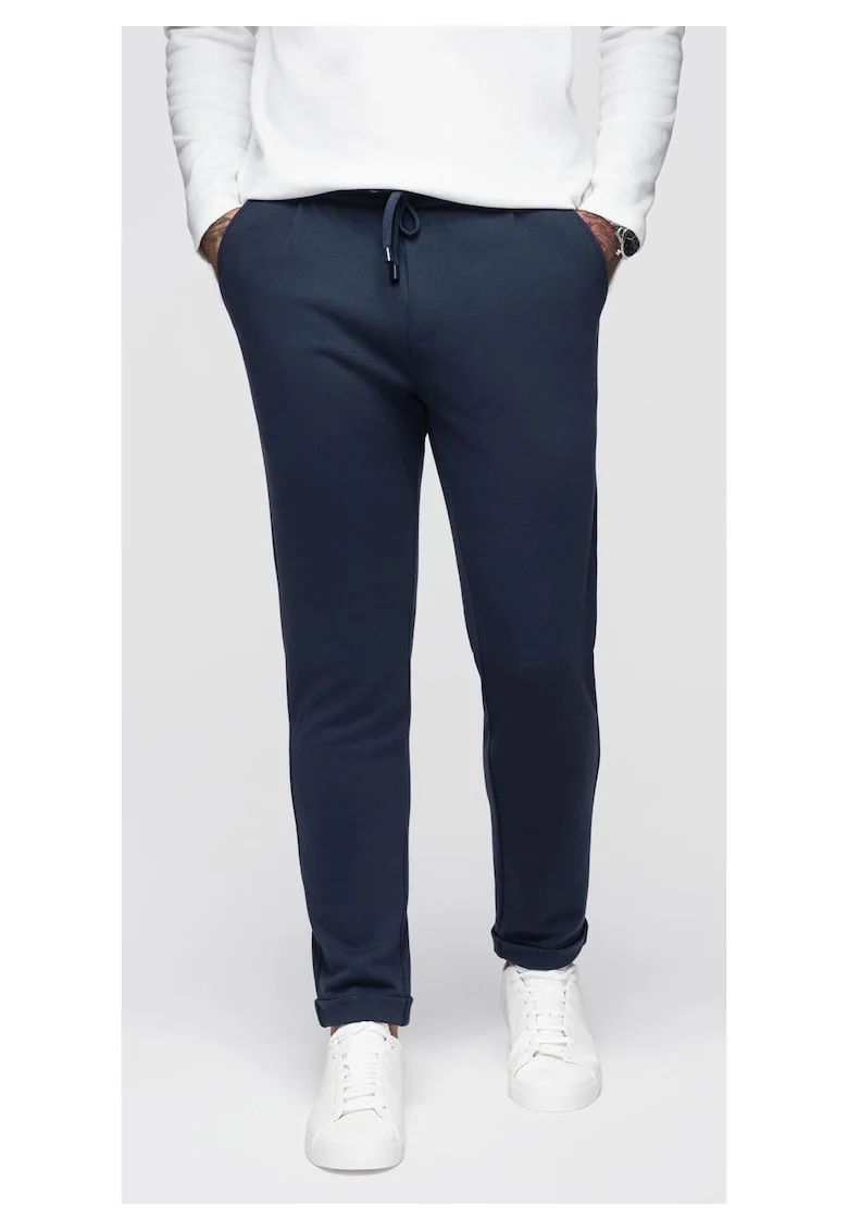Pantaloni din tricot piqué cu talie ajustabila  OM-PACP-0283, Albastru inchis