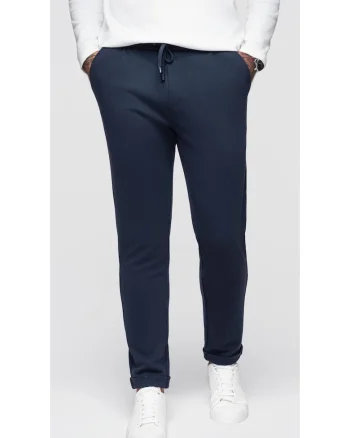 Pantaloni din tricot piqué cu talie ajustabila  OM-PACP-0283, Albastru inchis