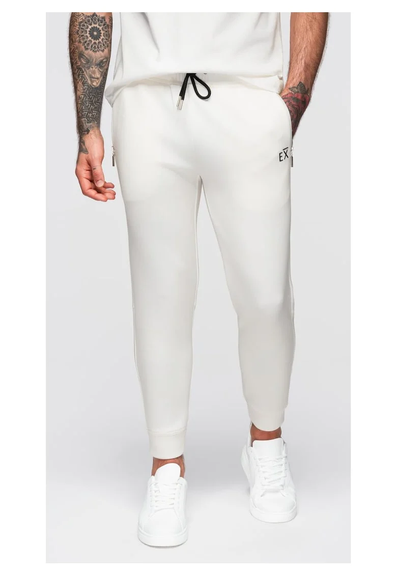 Pantaloni de trening cu picioare elastice  OM-PASK-0223, Alb