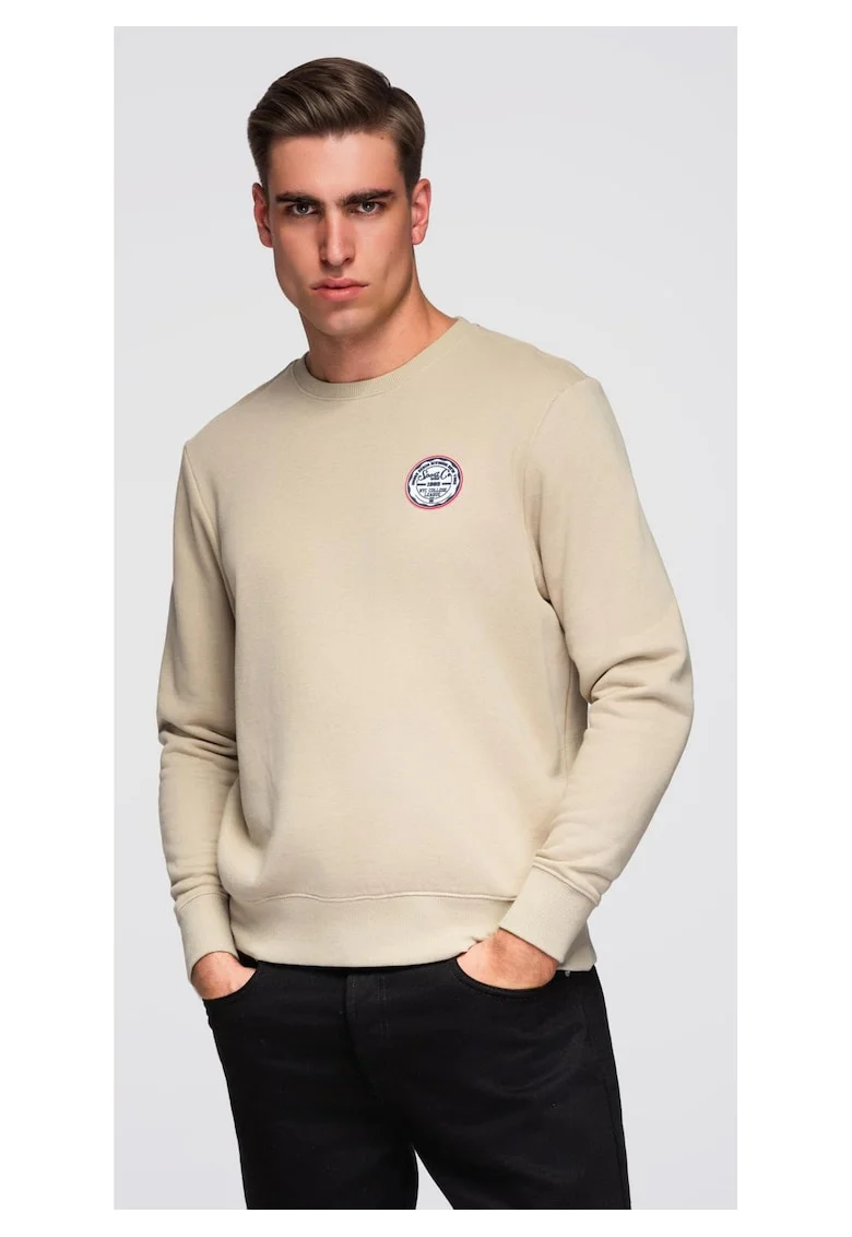 Bluza cu guler rotund si patch  B1713, Bej nisip