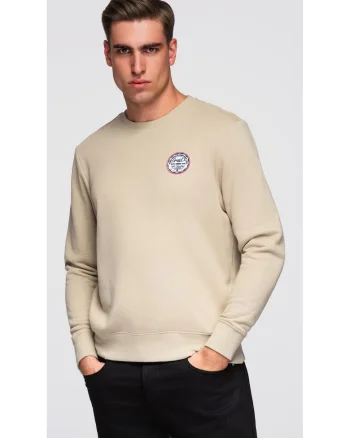 Bluza cu guler rotund si patch  B1713, Bej nisip