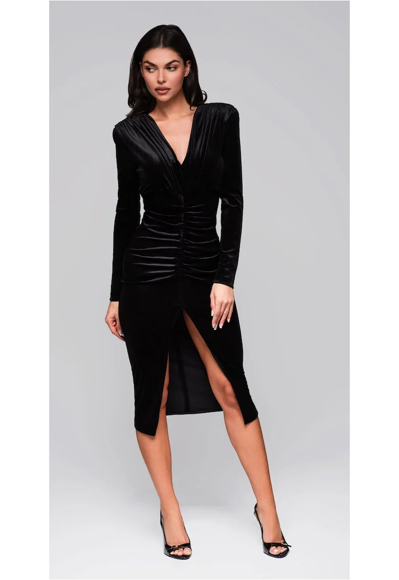 Rochie de seara eleganta midi  LA-OM-DLR253, Negru