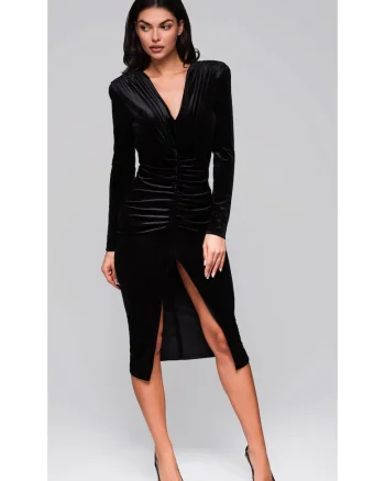 Rochie de seara eleganta midi  LA-OM-DLR253, Negru