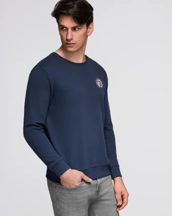 Bluza cu guler rotund si patch  B1713, Albastru inchis