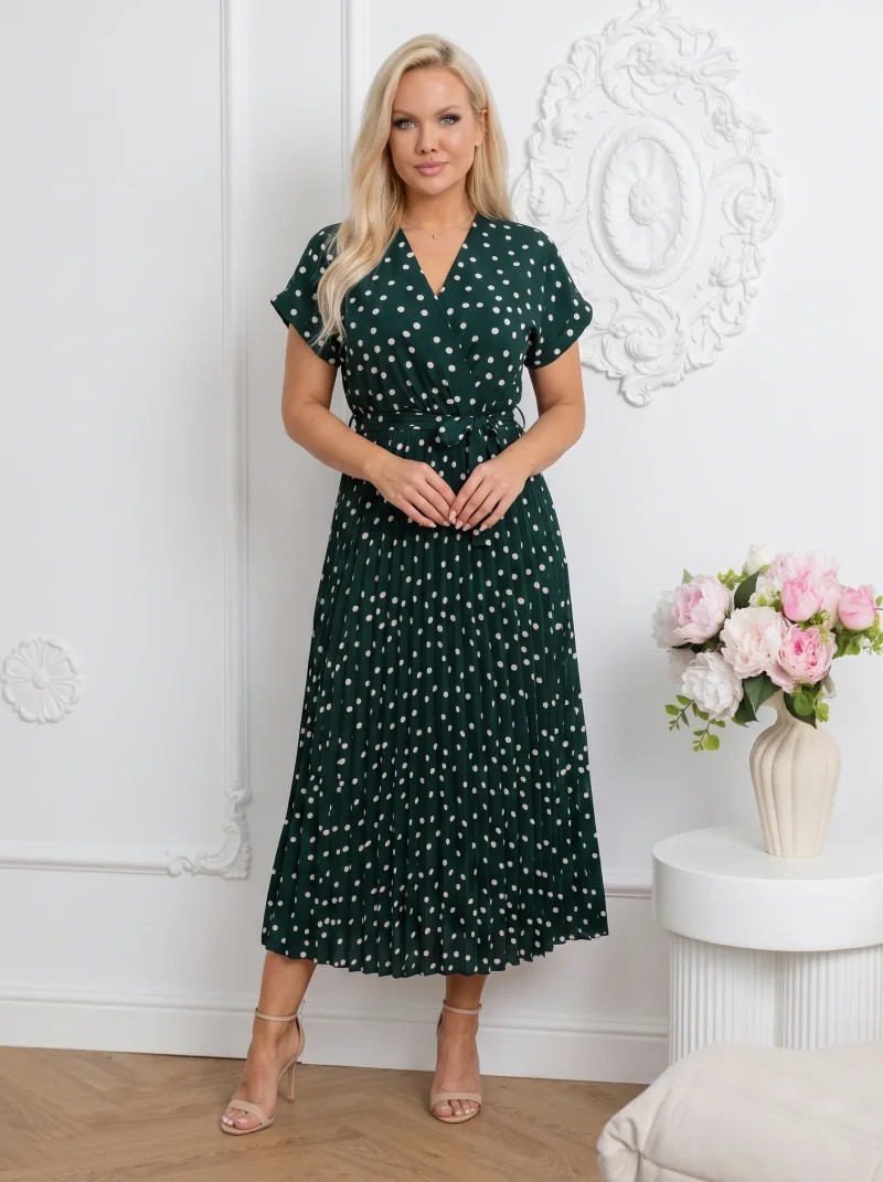 Rochie midi verde din vascoza cu...
