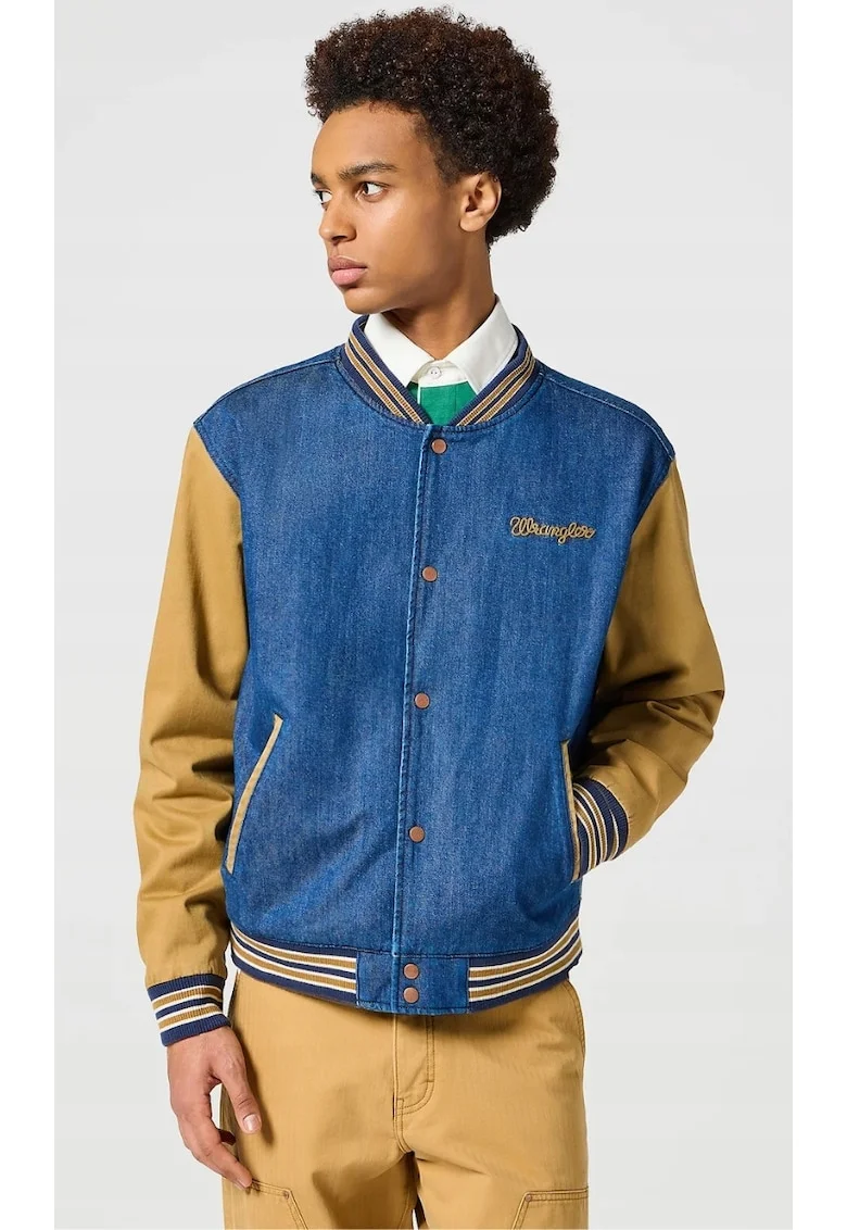 Jacheta bomber barbati  Varsity, regular fit, bumbac/elastan, maro/albastru