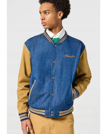 Jacheta bomber barbati  Varsity, regular fit, bumbac/elastan, maro/albastru