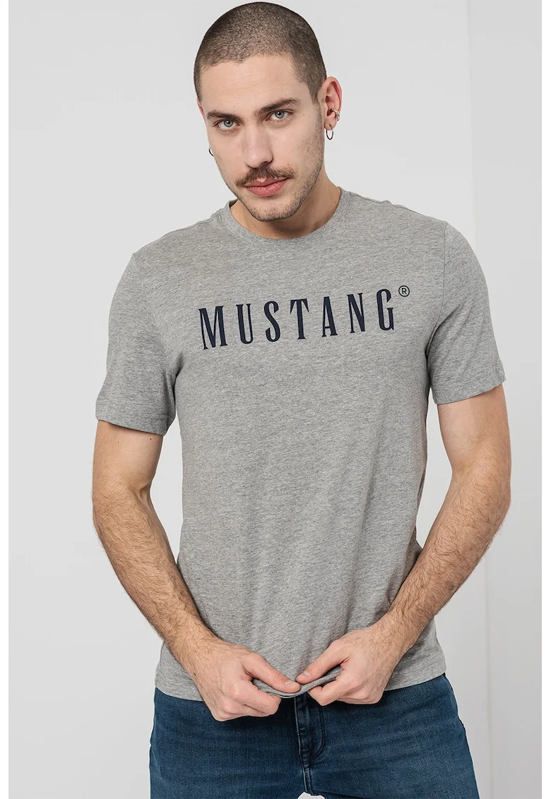 Tricou cu imprimeu logo, Gri melange