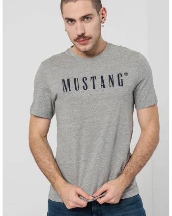 Tricou cu imprimeu logo, Gri melange