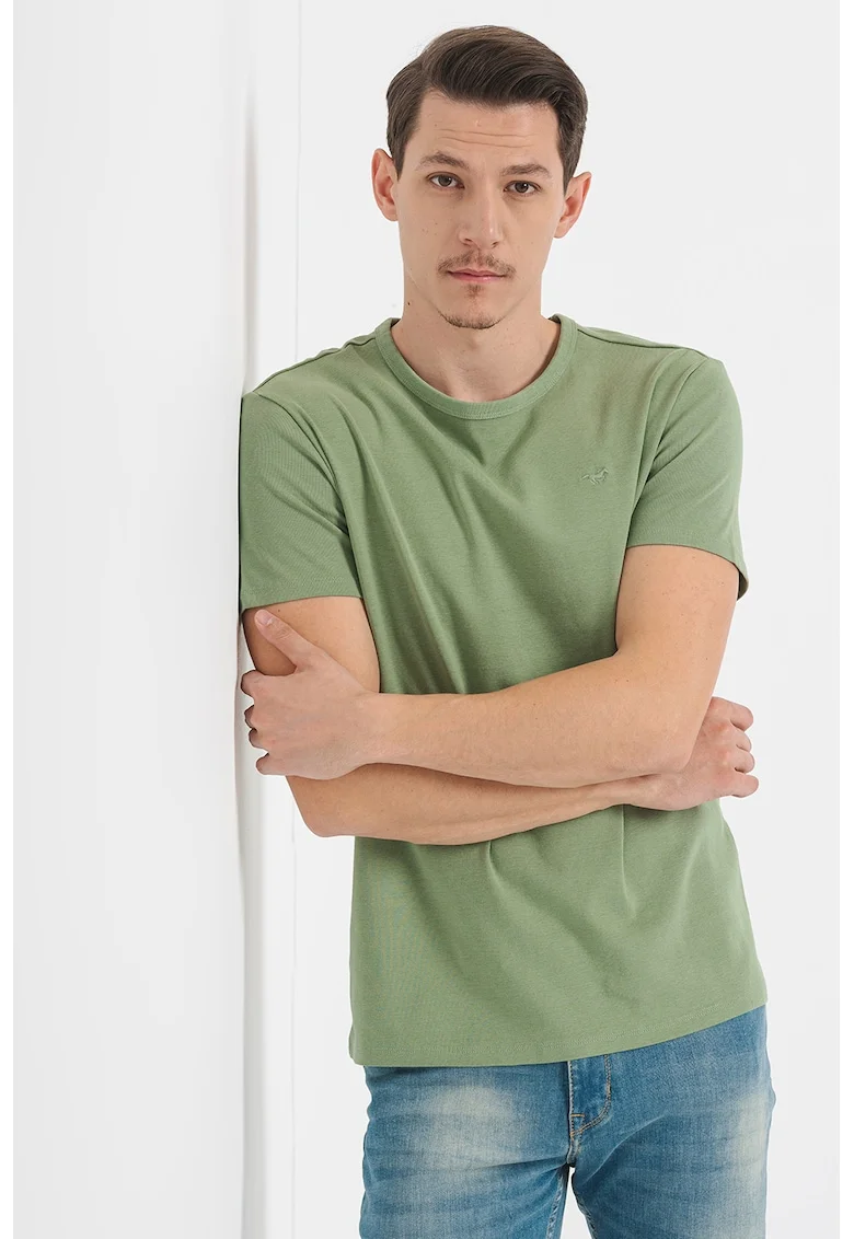 Tricou din bumbac cu decolteu rotund Allen, Verde aquamarin