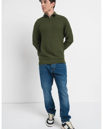 Pulover cu fenta cu fermoar, Verde feriga