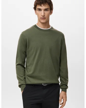 Pulover din lana cu decolteu rotund, Verde feriga