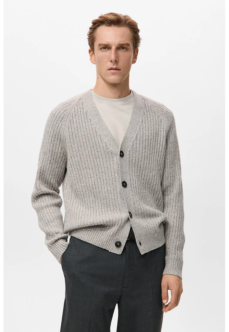 Cardigan striat din amestec de lana cu maneci raglan, Maro taupe deschis