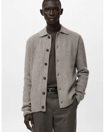 Cardigan din amestec de lana, Maro taupe