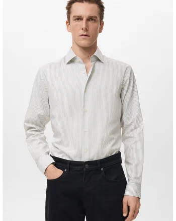 Camasa slim-fit din bumbac, Alb/Gri