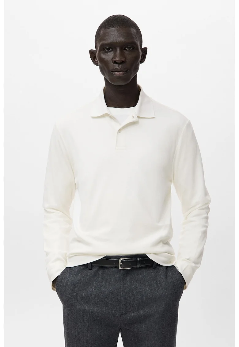 Bluza polo de bumbac, Alb fildes