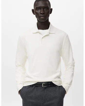 Bluza polo de bumbac, Alb fildes