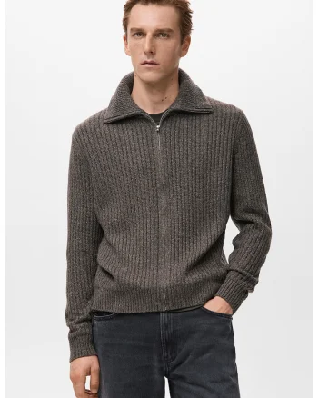 Cardigan din amestec de lana cu fermoar, Gri inchis melange