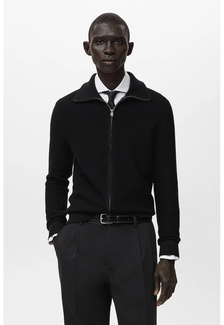 Cardigan uni cu fermoar, Negru