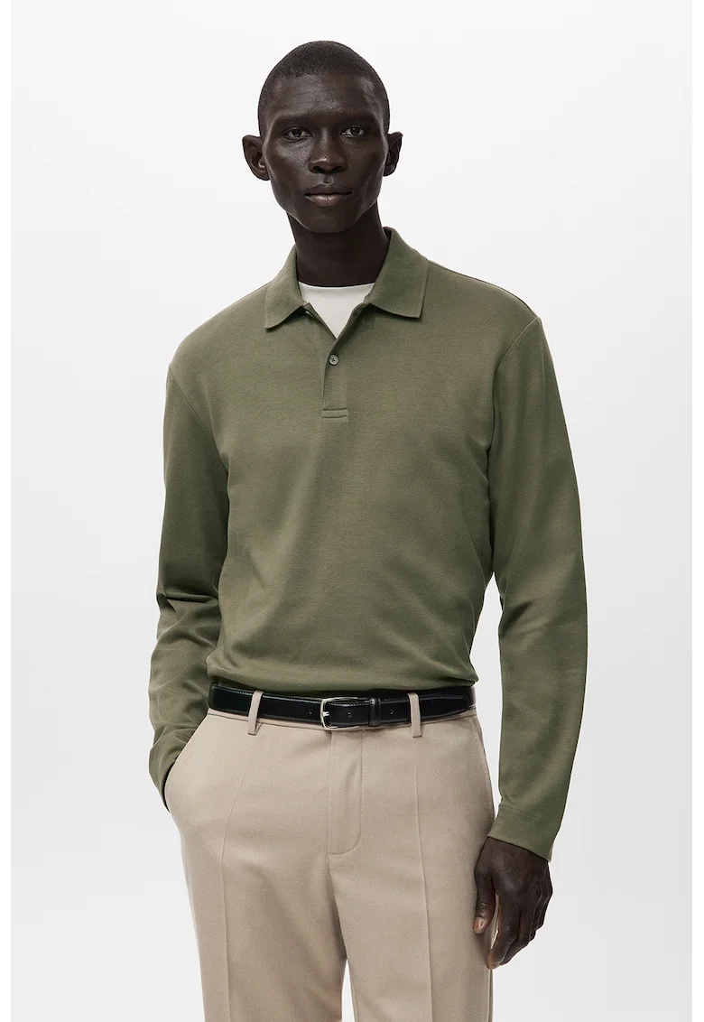 Bluza polo de bumbac, Verde masliniu