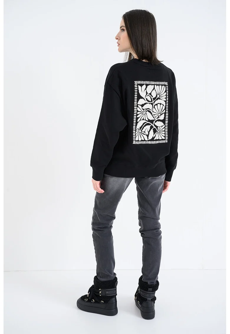 Bluza de trening cu imprimeu contrastant pe spate Burley, Negru