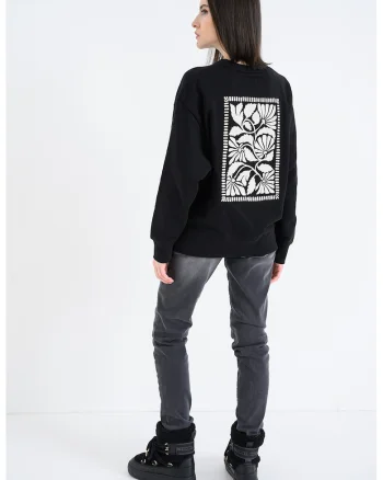 Bluza de trening cu imprimeu contrastant pe spate Burley, Negru