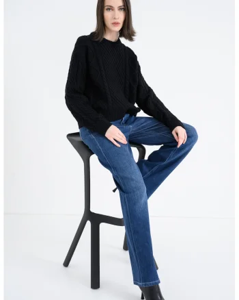 Pulover din amestec de lana cu model torsade, Negru