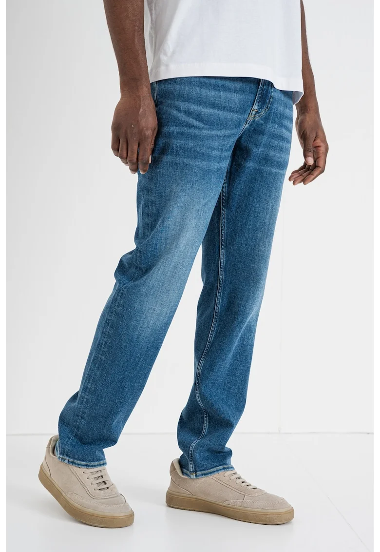 Blugi slim fit cu aspect decolorat, Albastru melange