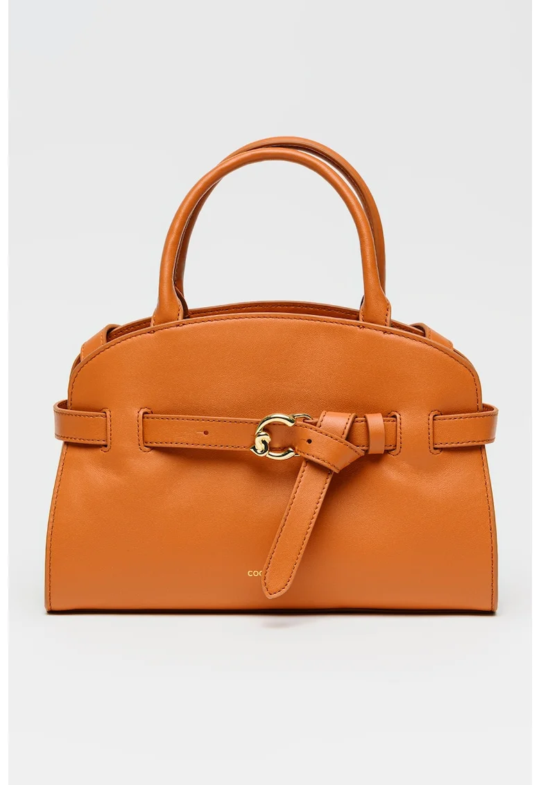 Geanta tote de piele cu bareta decorativa Sabine, Portocaliu stins