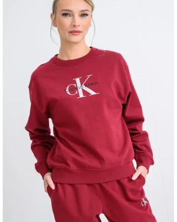 Bluza de trening cu maneci cazute si imprimeu logo, Rosu inchis/Argintiu