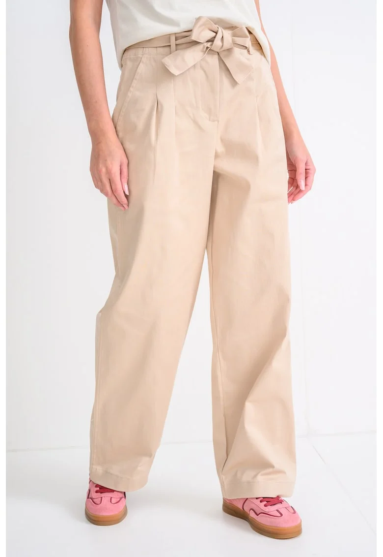 Pantaloni lejeri cu snur de ajustare asortat, Bej