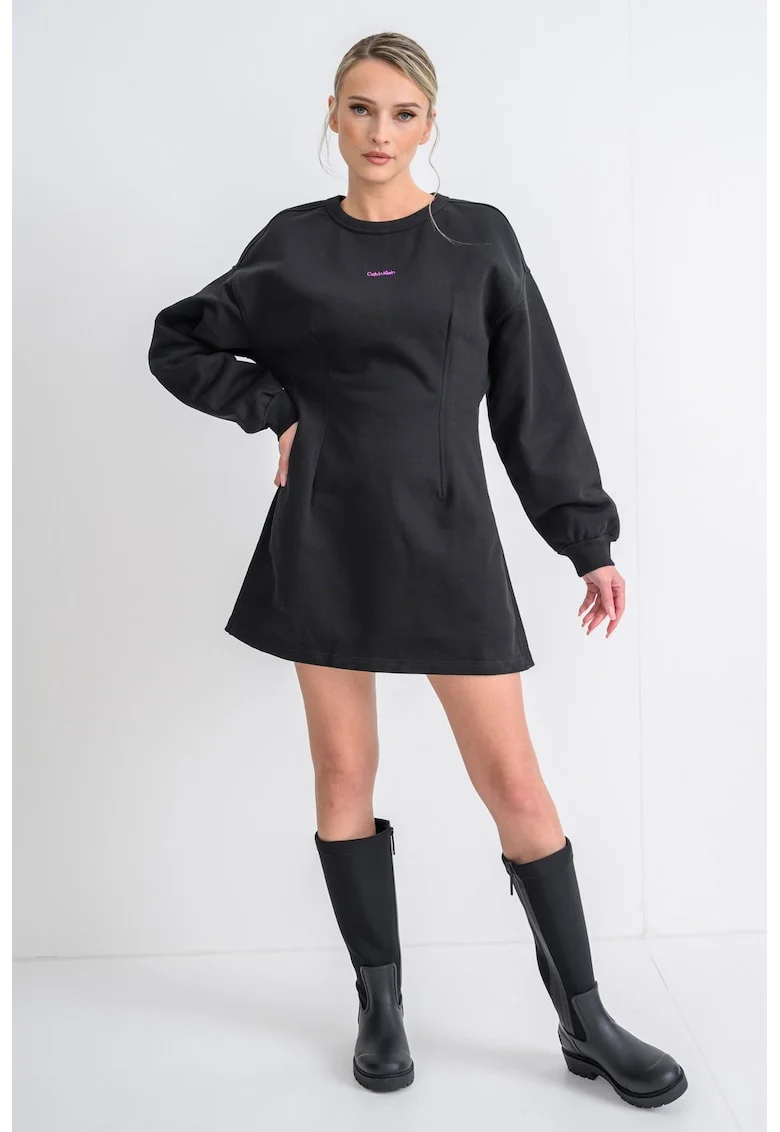 Rochie mini din bumbac cu maneci bufante, Negru