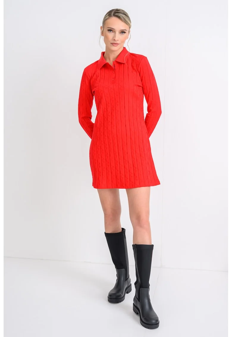 Rochie polo striata cu model monograma discreta, Rosu