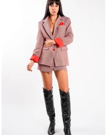 Sacou din tweed Corai, Multicolor