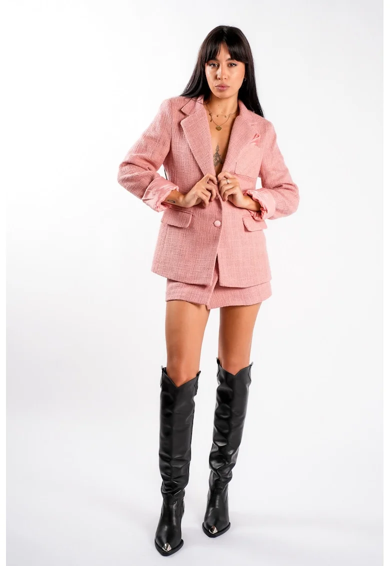 Fusta petrecuta din tweed roz, Roz