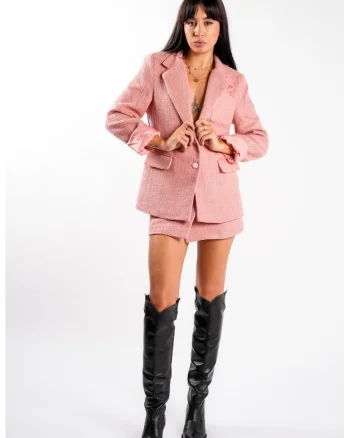 Fusta petrecuta din tweed roz, Roz
