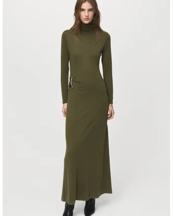 Rochie maxi cu guler inalt, Kaki pal