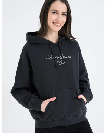 Hanorac relaxed fit de bumbac cu buzunar kangaroo, Negru