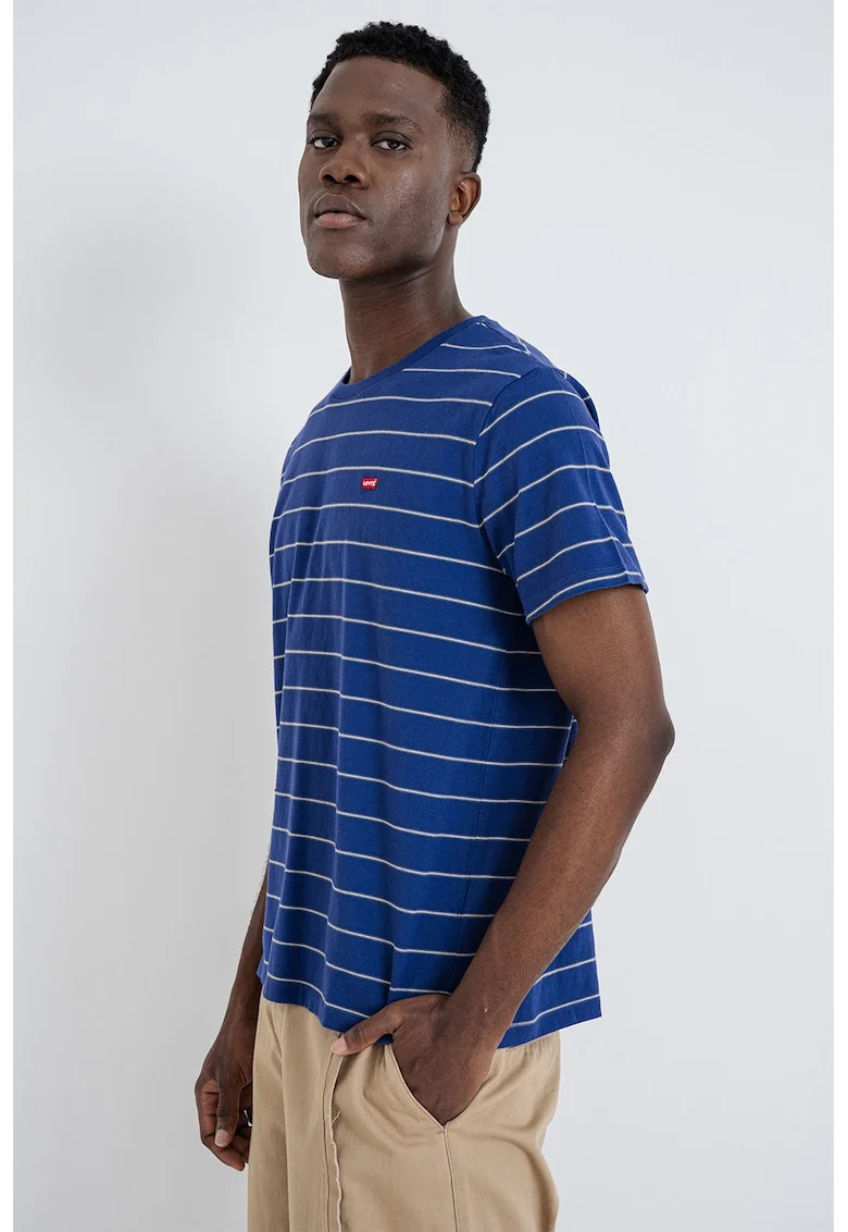 Tricou de bumbac cu dungi Original Housemark, Alb/Albastru inchis