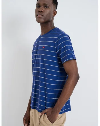 Tricou de bumbac cu dungi Original Housemark, Alb/Albastru inchis