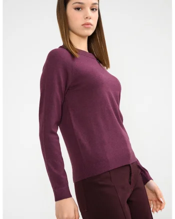 Pulover cu decolteu la baza gatului si model uni Happiness, Violet tyrian
